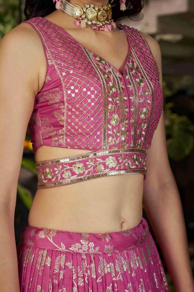 Pink Banarasi Silk Lehenga