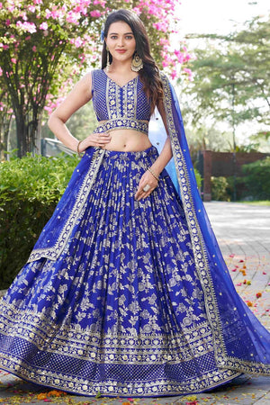 Blue Banarasi Silk Lehenga
