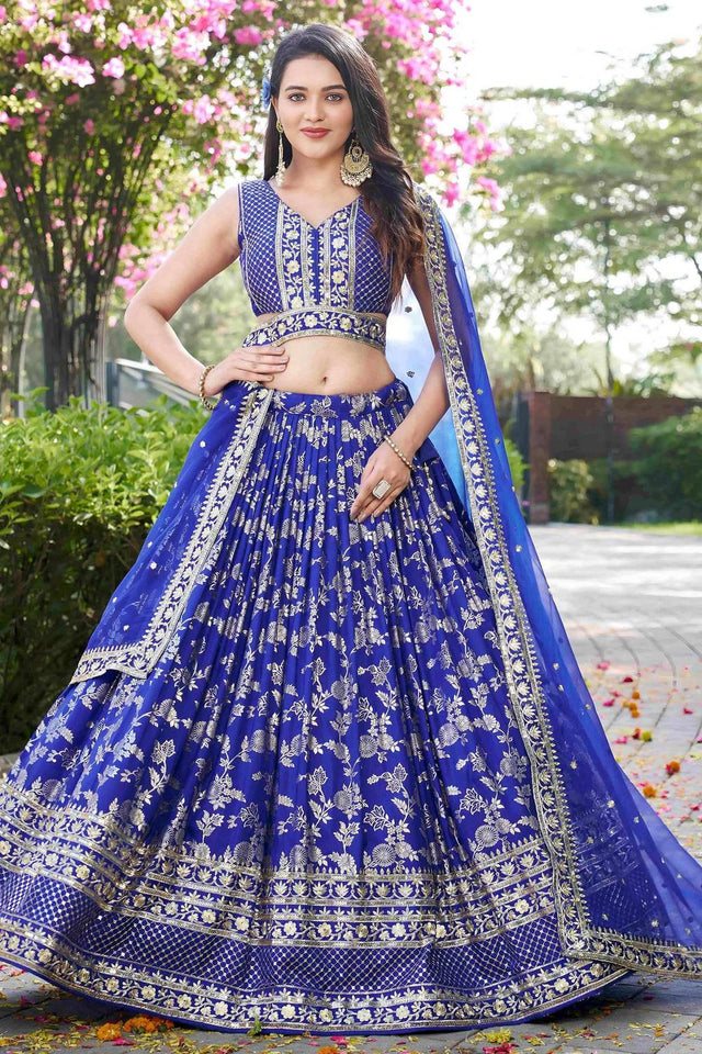 Blue Banarasi Silk Lehenga
