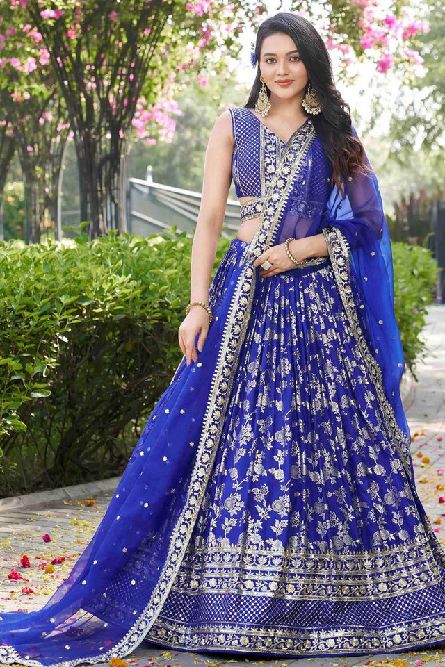 Blue Banarasi Silk Lehenga