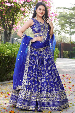 Blue Banarasi Silk Lehenga