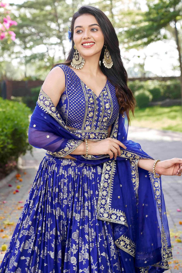 Blue Banarasi Silk Lehenga