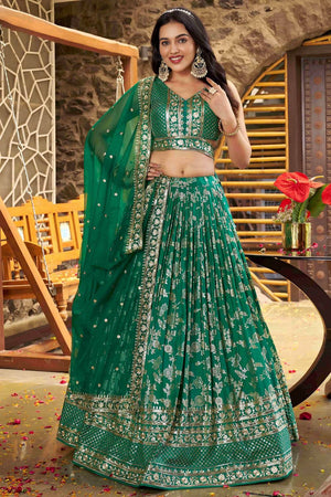 Green Banarasi Silk Lehenga