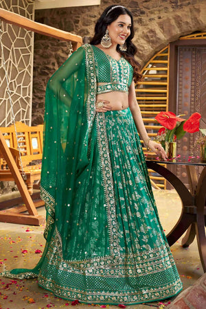 Green Banarasi Silk Lehenga