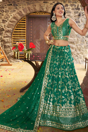 Green Banarasi Silk Lehenga