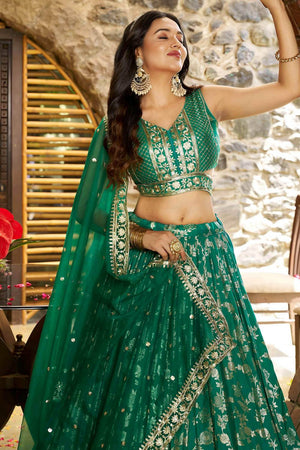 Green Banarasi Silk Lehenga