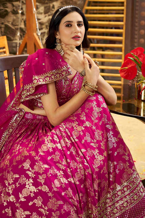 Pink Banarasi Silk Lehenga