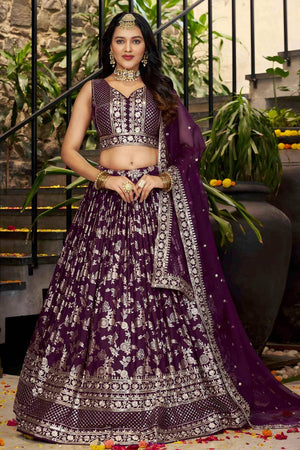 Wine Banarasi Silk Lehenga