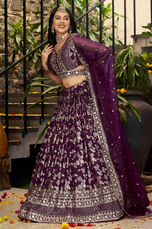 Wine Banarasi Silk Lehenga