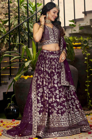 Wine Banarasi Silk Lehenga