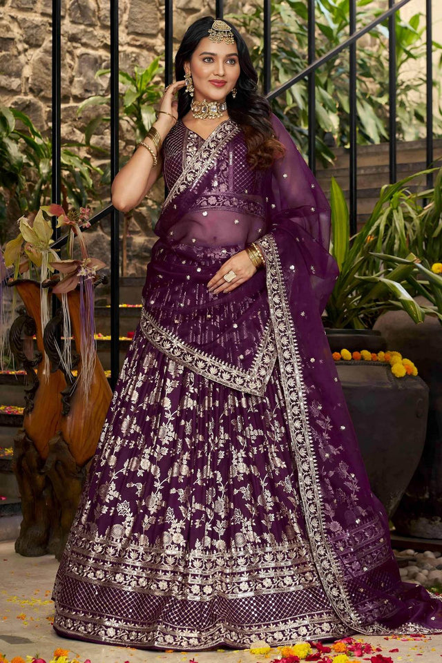 Wine Banarasi Silk Lehenga