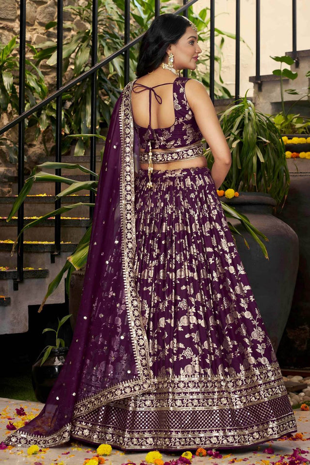 Wine Banarasi Silk Lehenga