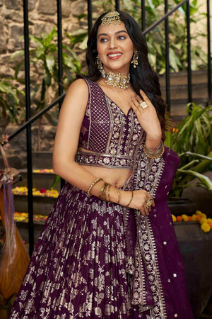 Wine Banarasi Silk Lehenga