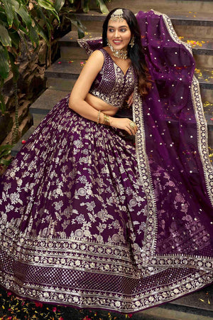 Wine Banarasi Silk Lehenga