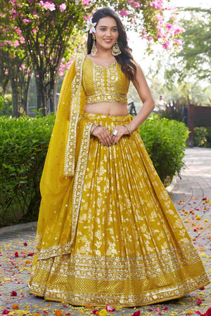 Yellow Banarasi Silk Lehenga