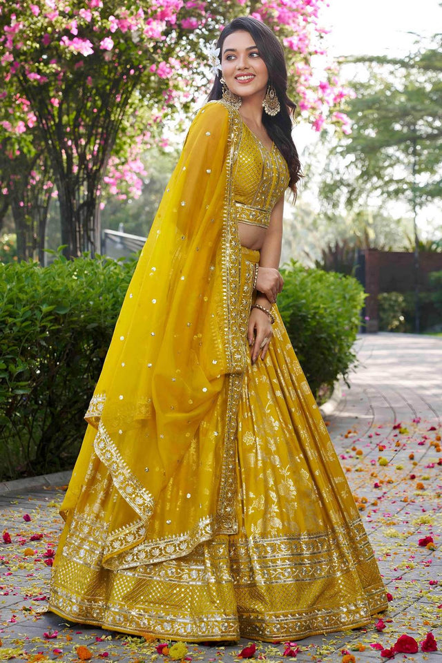 Yellow Banarasi Silk Lehenga