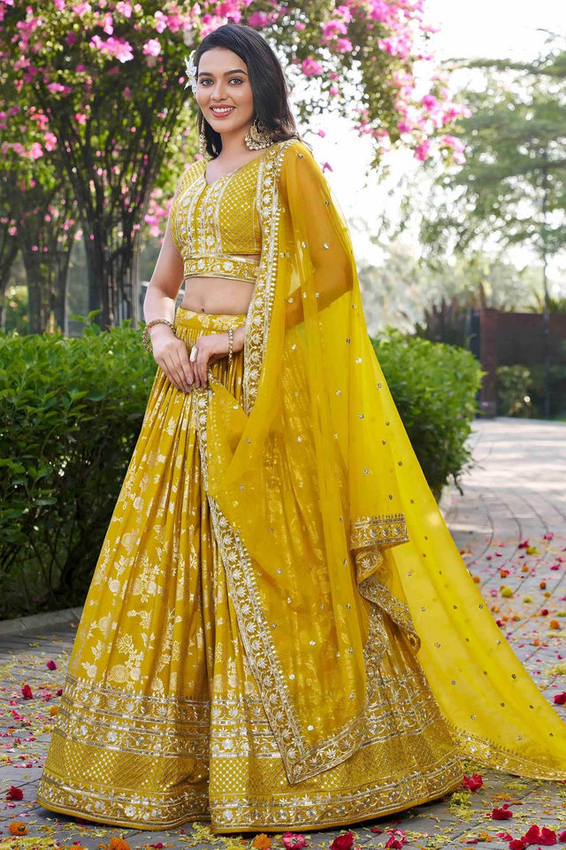 Yellow Banarasi Silk Lehenga