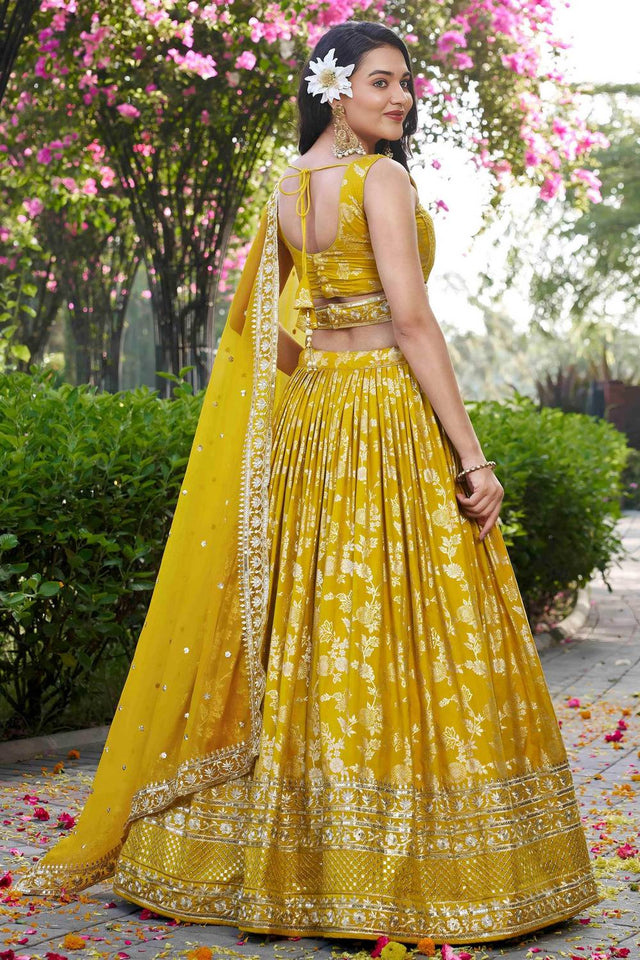 Yellow Banarasi Silk Lehenga