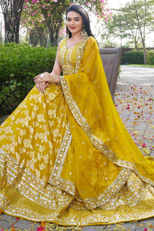 Yellow Banarasi Silk Lehenga