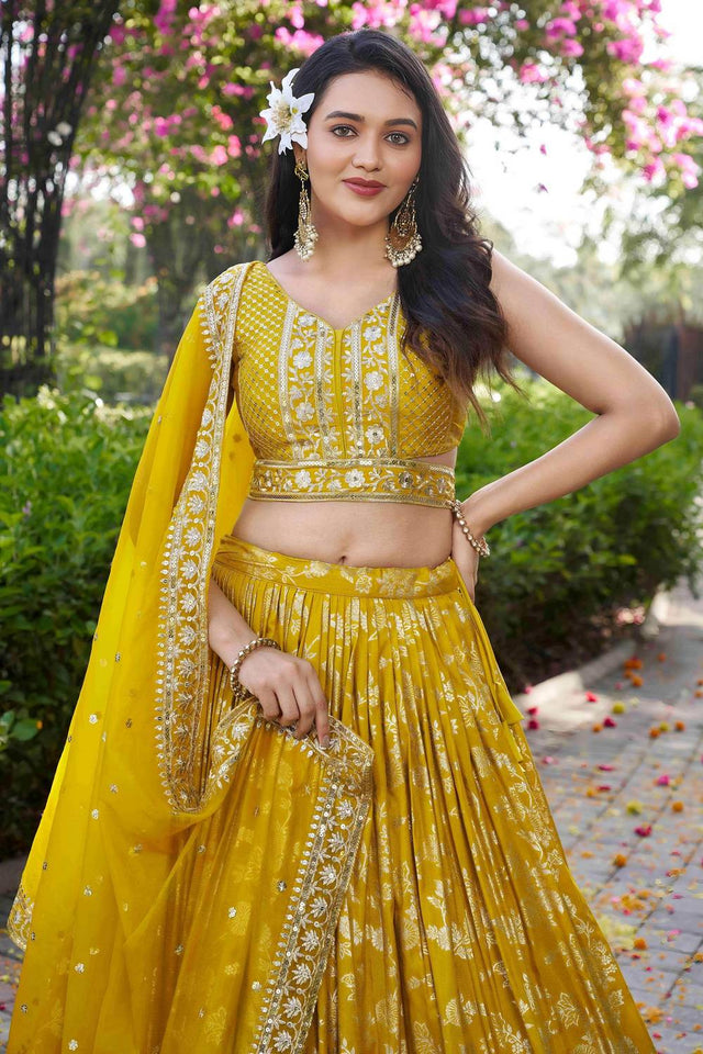 Yellow Banarasi Silk Lehenga
