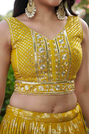 Yellow Banarasi Silk Lehenga