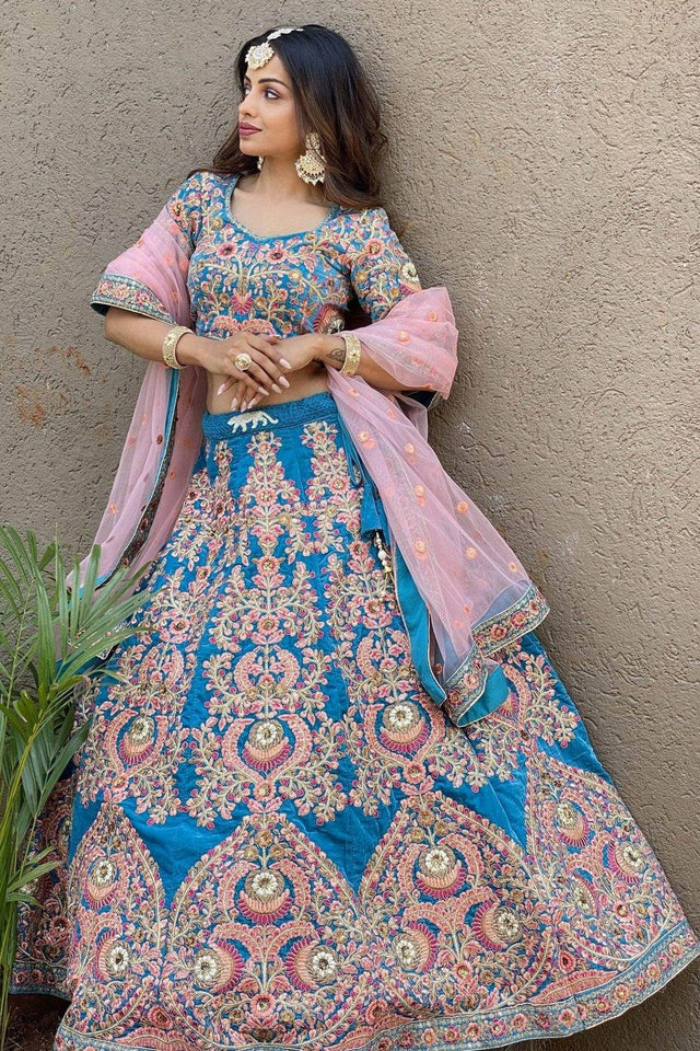 Blue Banarasi Velvet Lehenga