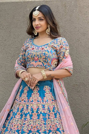 Blue Banarasi Velvet Lehenga