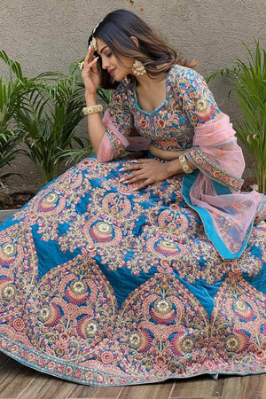 Blue Banarasi Velvet Lehenga