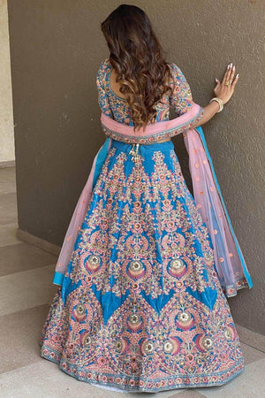 Blue Banarasi Velvet Lehenga