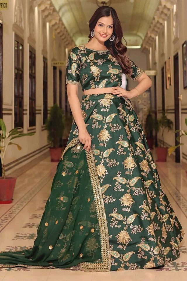 Green Banarasi Silk Lehenga