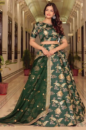 Green Banarasi Silk Lehenga