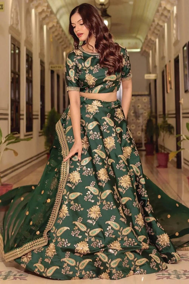 Green Banarasi Silk Lehenga