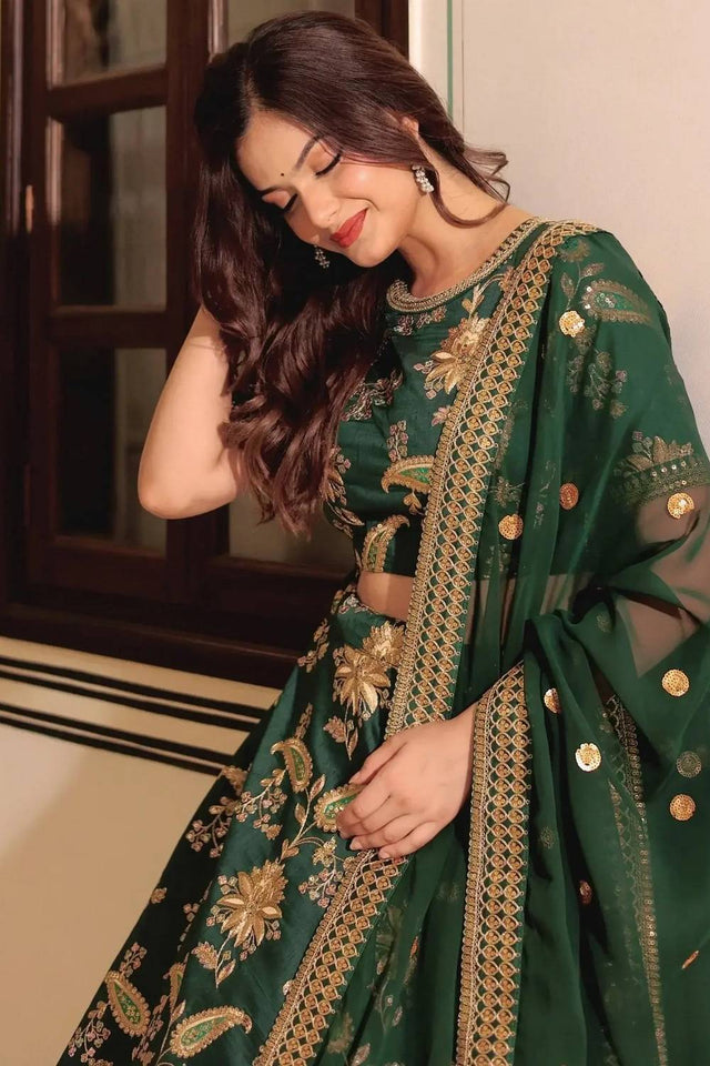 Green Banarasi Silk Lehenga