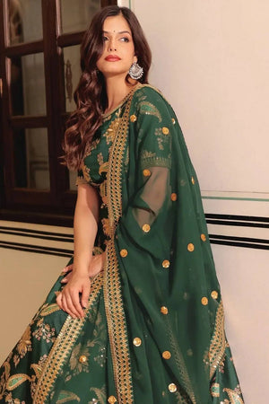 Green Banarasi Silk Lehenga