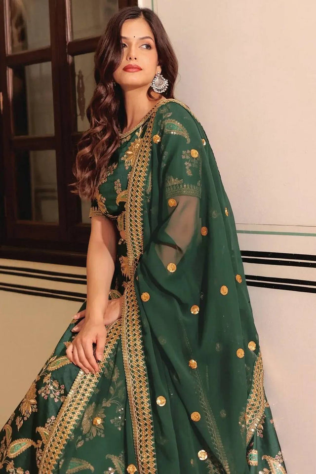 Green Banarasi Silk Lehenga