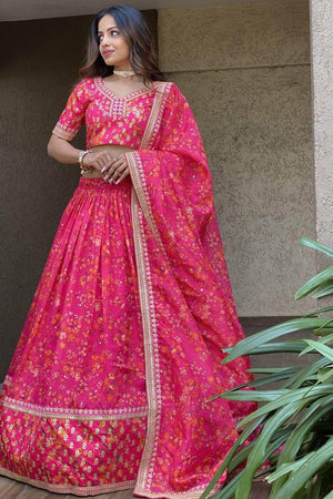 Pink Banarasi Organza Lehenga