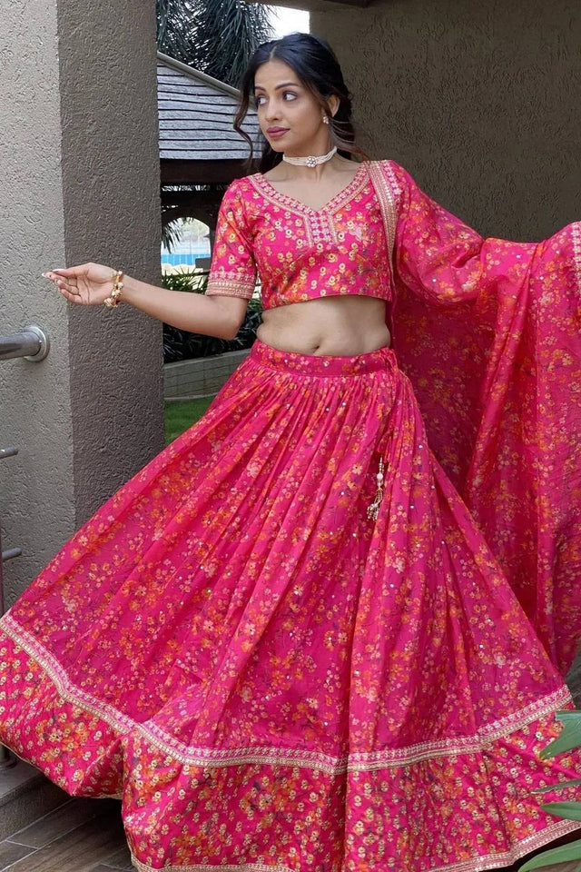 Pink Banarasi Organza Lehenga