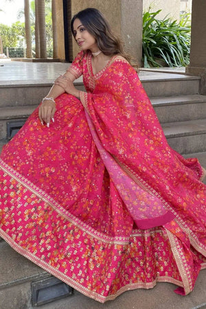 Pink Banarasi Organza Lehenga