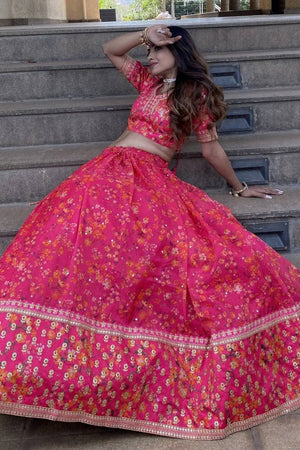 Pink Banarasi Organza Lehenga