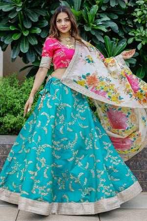 Green Banarasi Silk Lehenga