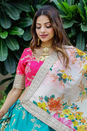 Green Banarasi Silk Lehenga