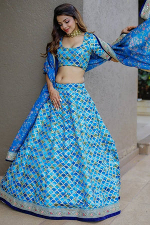 Blue Banarasi Silk Lehenga