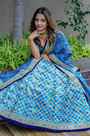 Blue Banarasi Silk Lehenga
