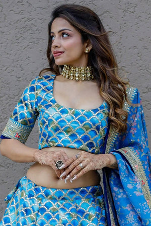 Blue Banarasi Silk Lehenga