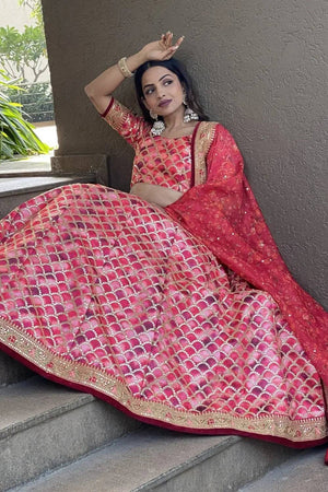 Pink Banarasi Silk Lehenga