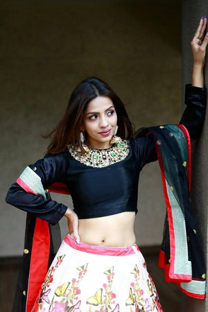 Multi Color Floral Printed Silk Lehenga