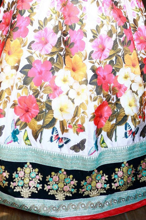 Multi Color Floral Printed Silk Lehenga