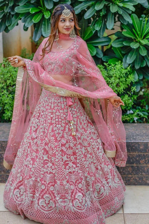 Pink Embroidered Net Lehenga