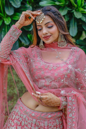 Pink Embroidered Net Lehenga