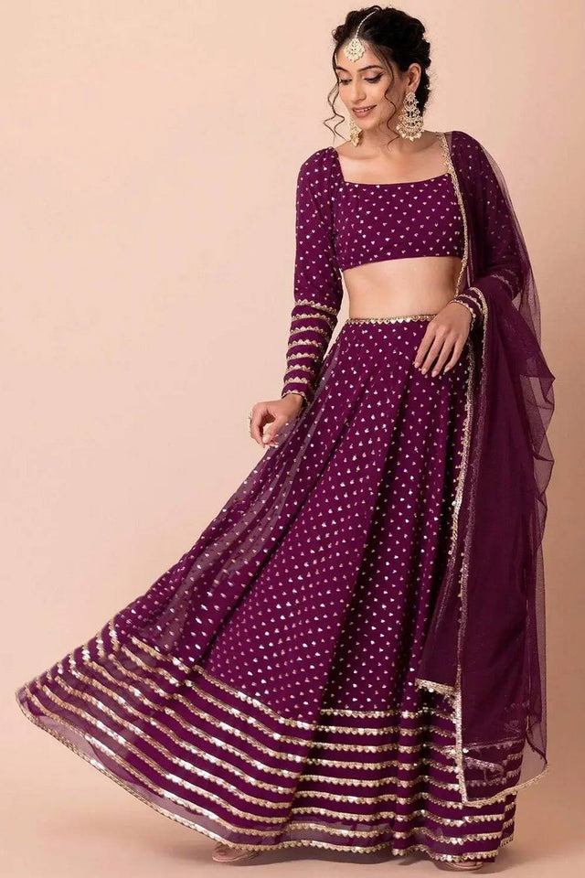 Violet Embroidered Georgette Lehenga